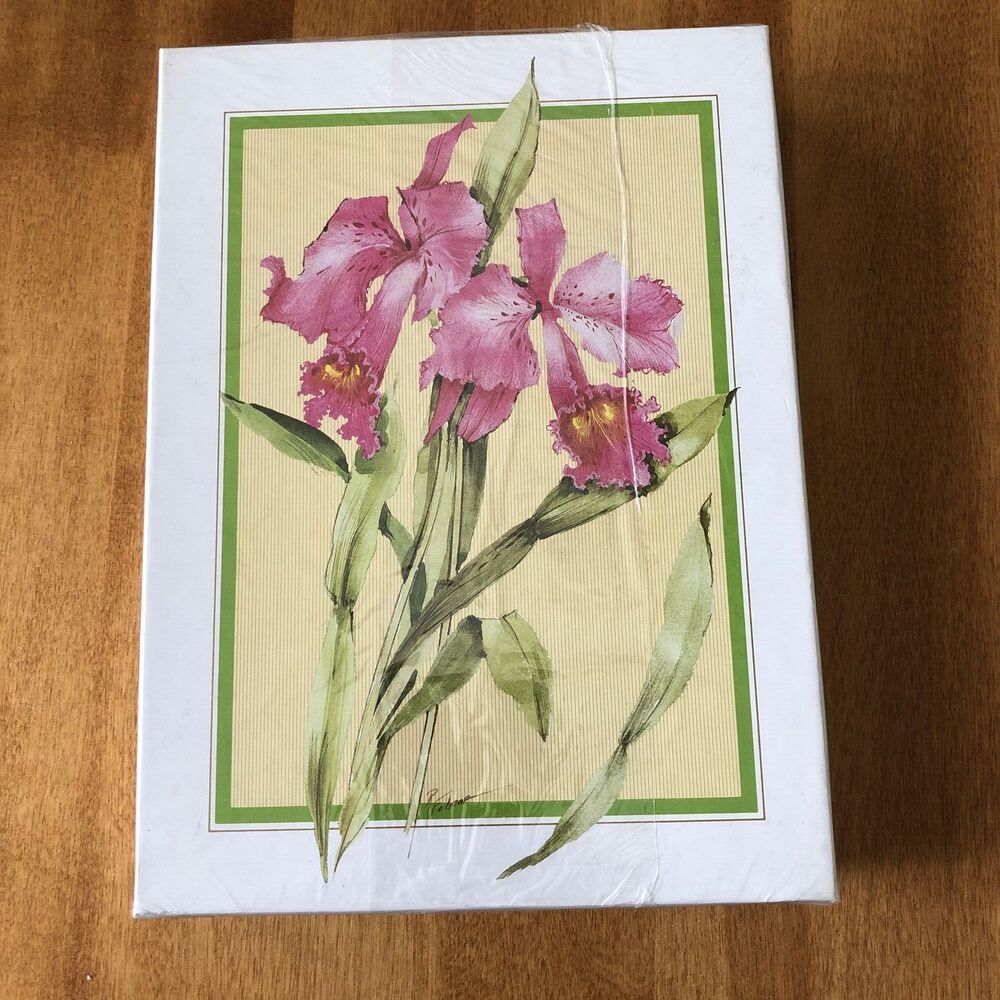 VINTAGE NEW Montag "Exotic Florals" Pink Iris Flower Stationery Set 18-Count